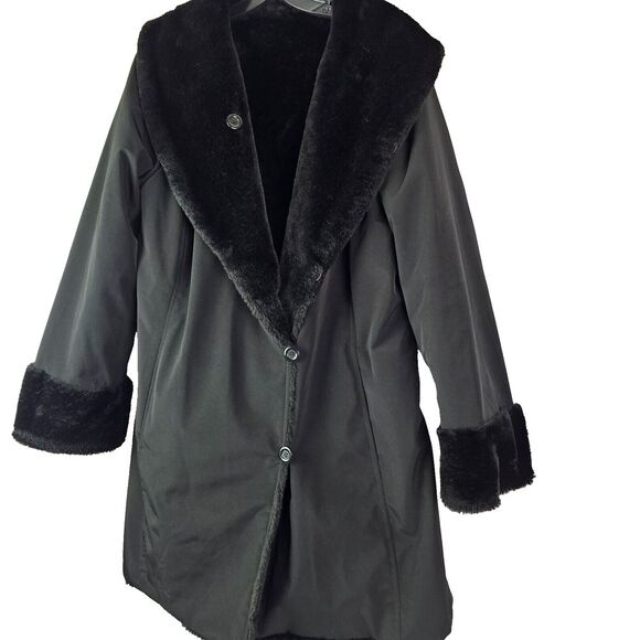 Linea by Louis Dell 'Olio Faux Fur Reversible Coat Black Size L‎ - Picture 1 of 11